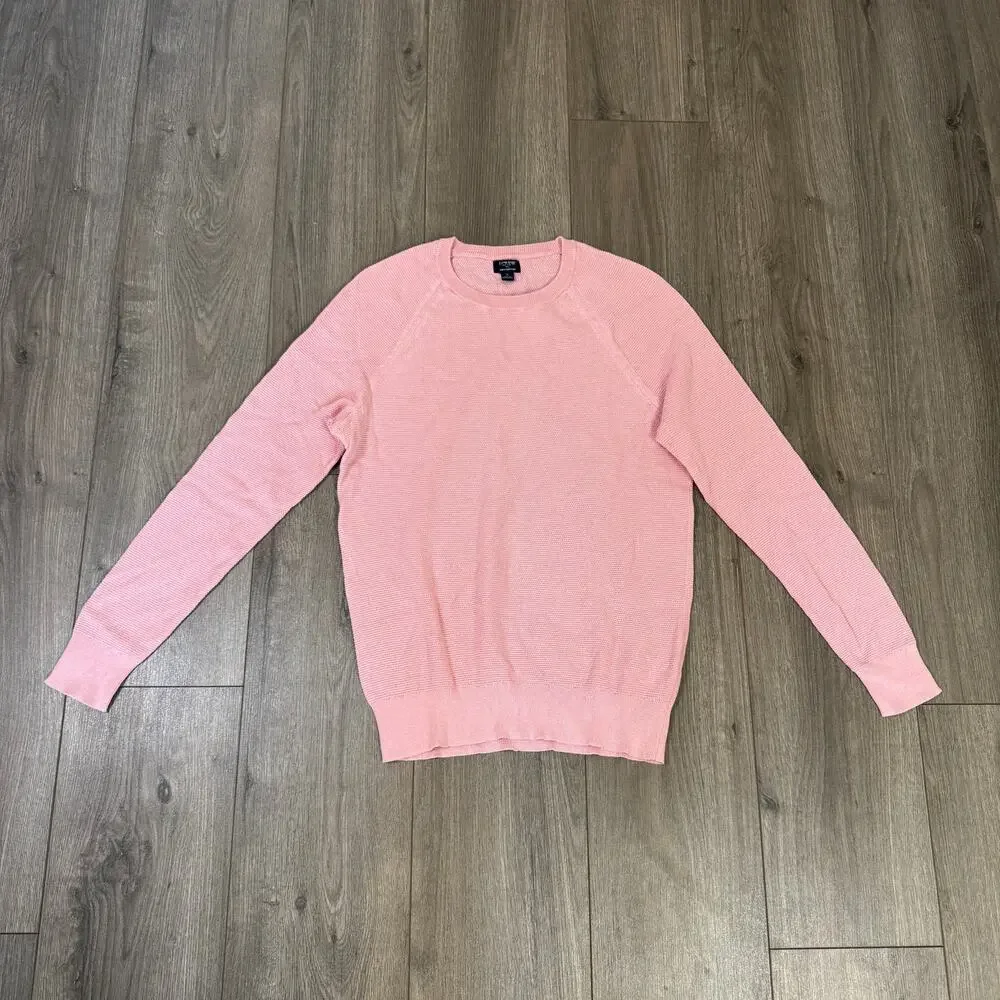 J.Crew Cotton Seed Stitch Crewneck Sweater Mens S Pink Pullover Rib Trim Stretch